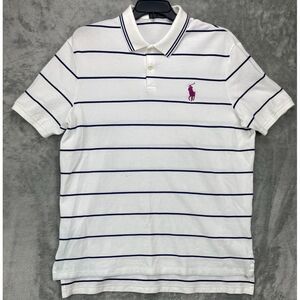 Polo Ralph Lauren Men's Polo Shirt Big Pony White w/Navy Stripes XXL‎